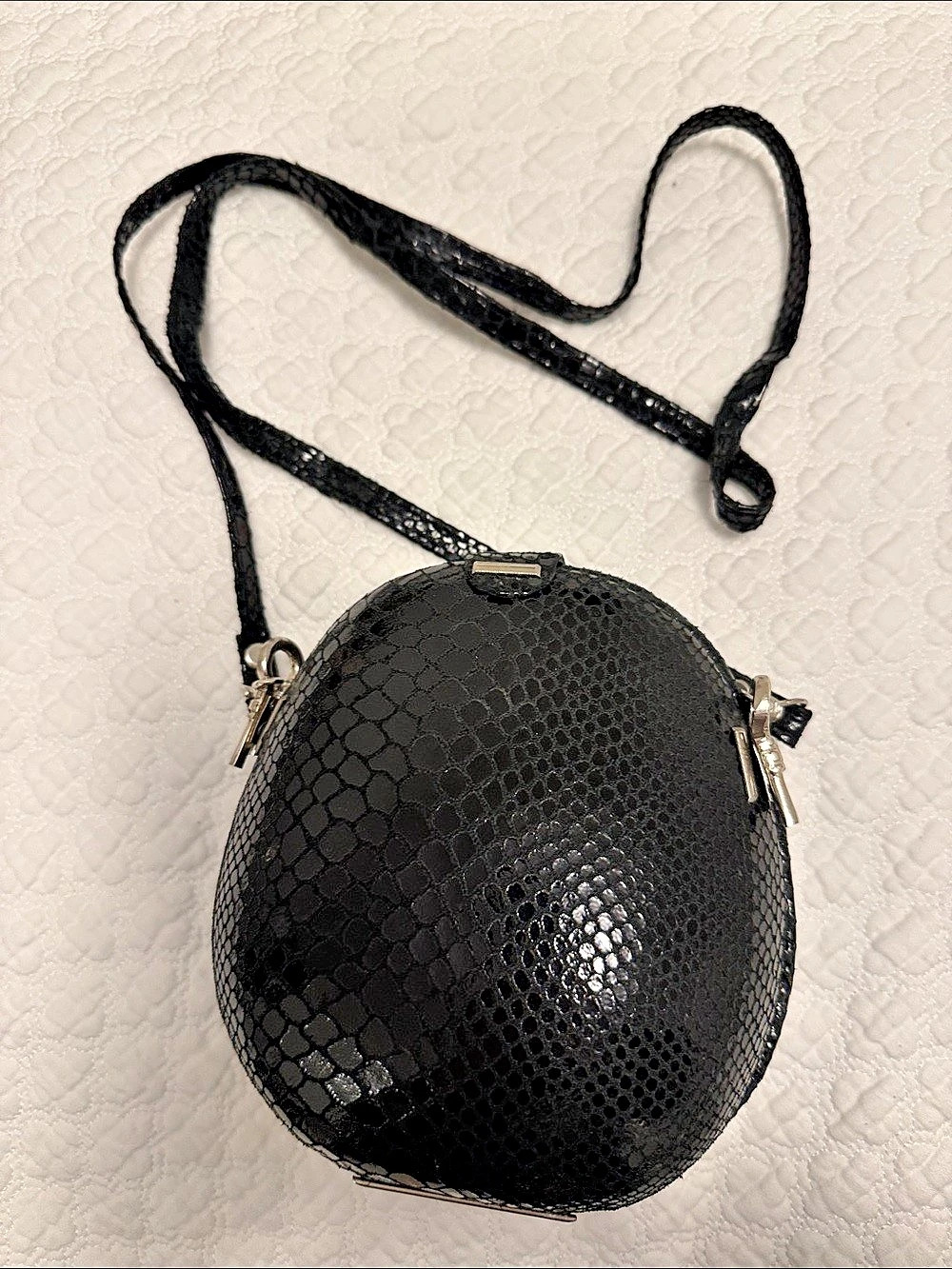 Black Snakeskin-Print Crossbody Bag